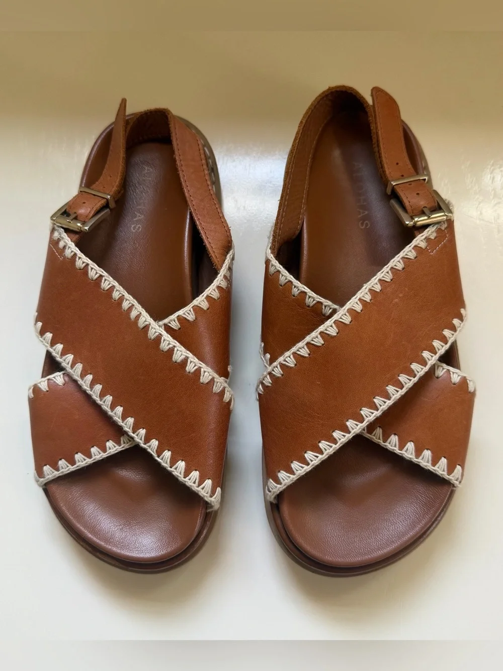 Alohas Marshmallow Leather Sandals Slingback Tan Size 7.5 Comfort